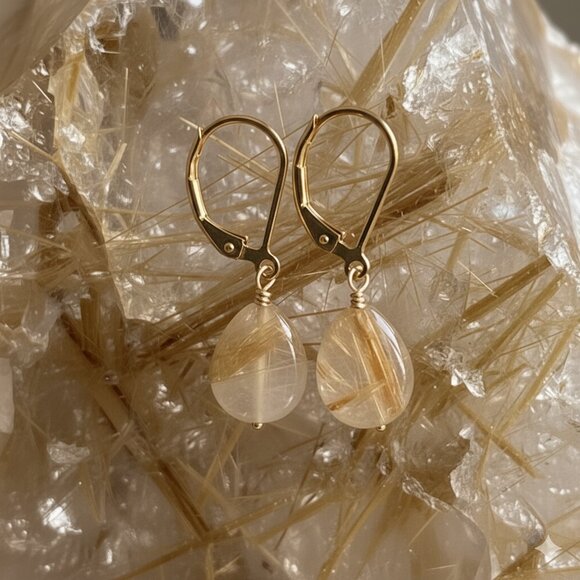 Golden Rutilated Quartz Drop Earrings - Hand Made in Canada - Picture 8 of 8